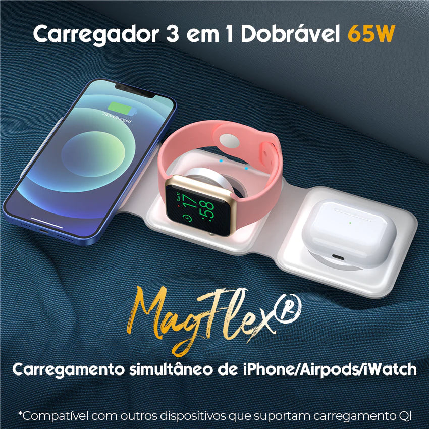 Carregador Magnético 3 em 1 Dobrável para iPhone/Apple Watch/ AirPods | Henry