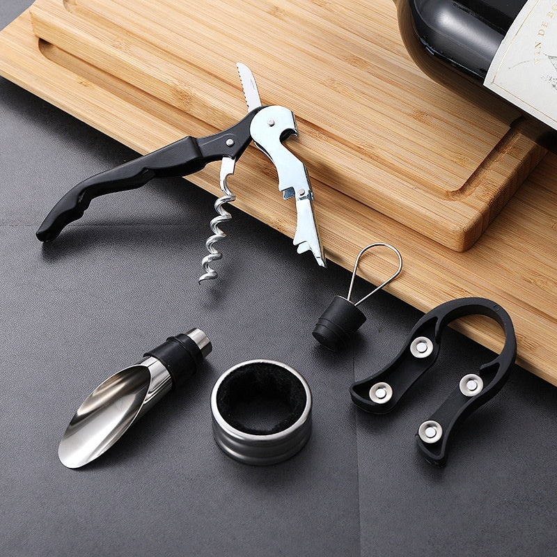 Kit 5 Peças Abridor de Vinho Saca Rolhas Anel Salva Gotas | Henry