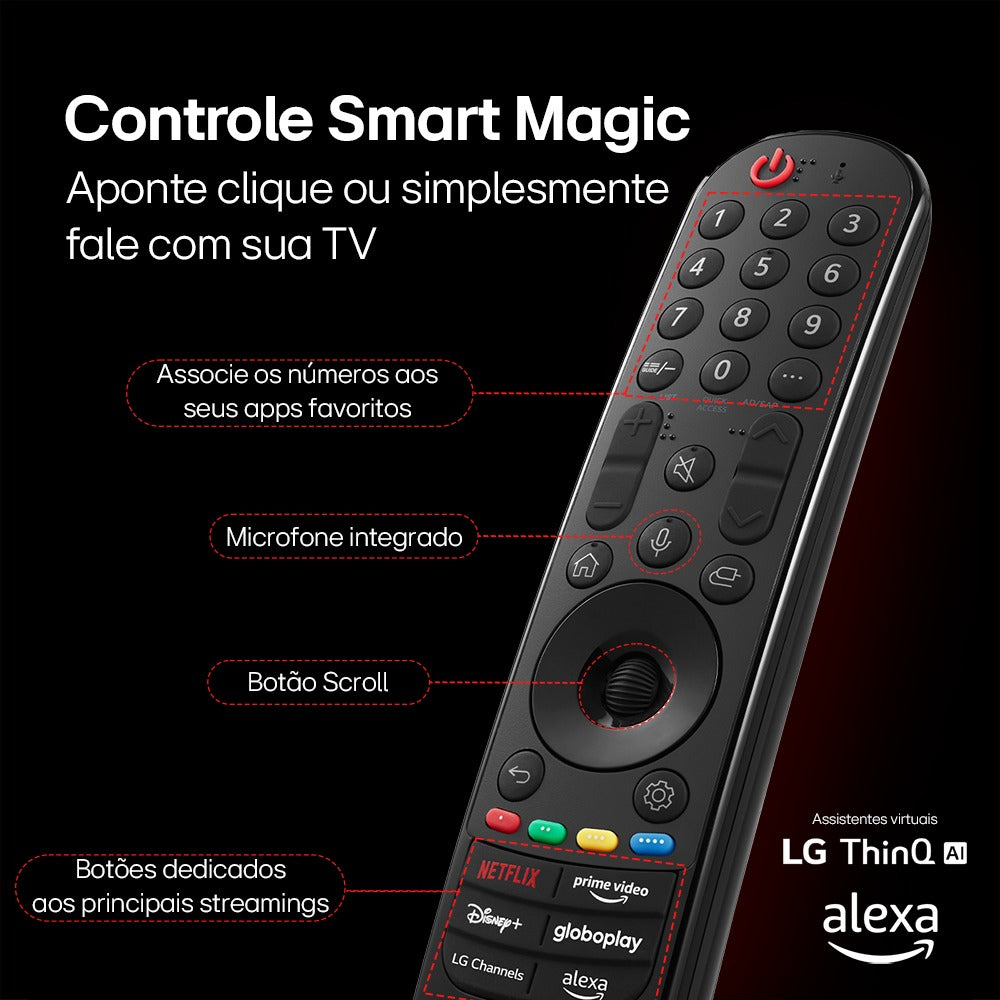 Smart TV LG 65" 4K Ultra HD NanoCell 65NANO80T ThinQ AI webOS 24 a5 Ger7 AI HDMI USB Wi-Fi Bluetooth Alexa Chro | Henrymecast com Controle Smart Magic