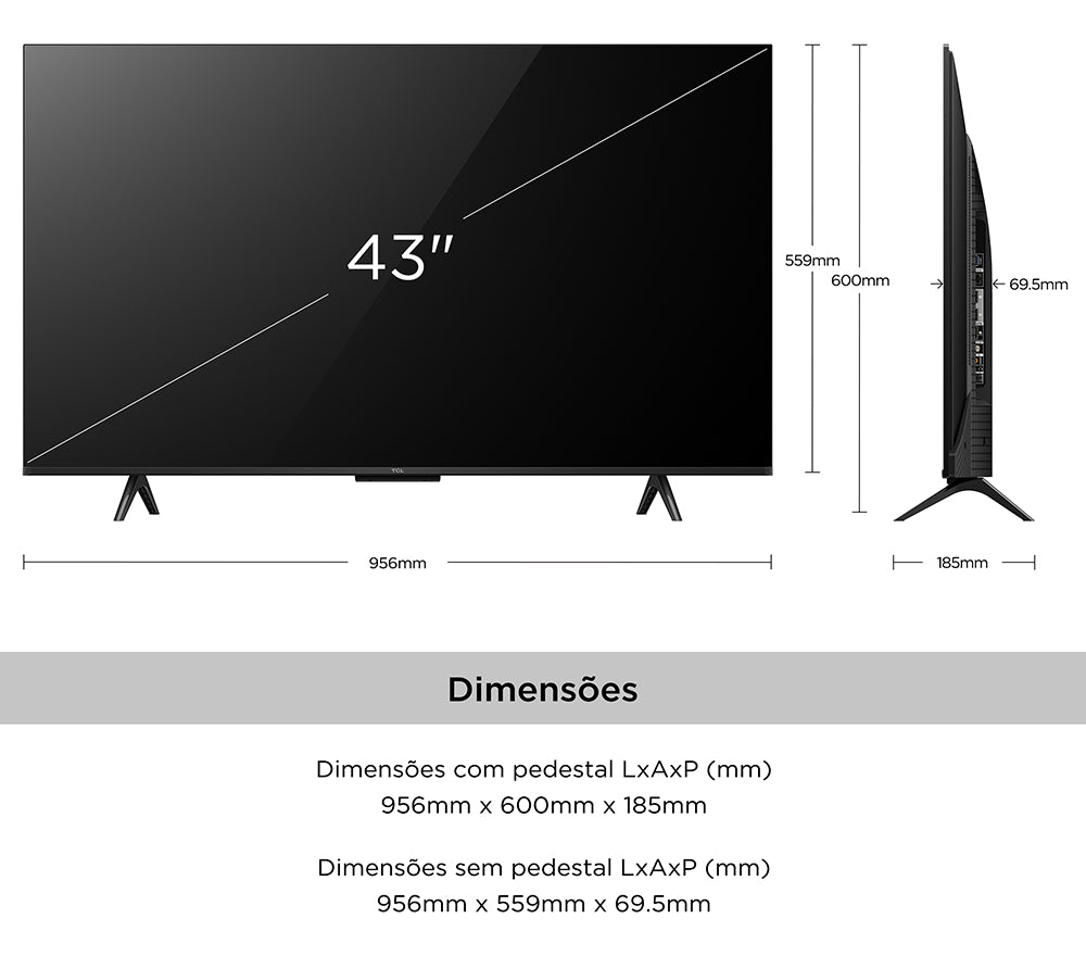 Smart Tv 43'' Classic 4k 43p755 Google Tv Dolby Tcl Bivolt | Henry