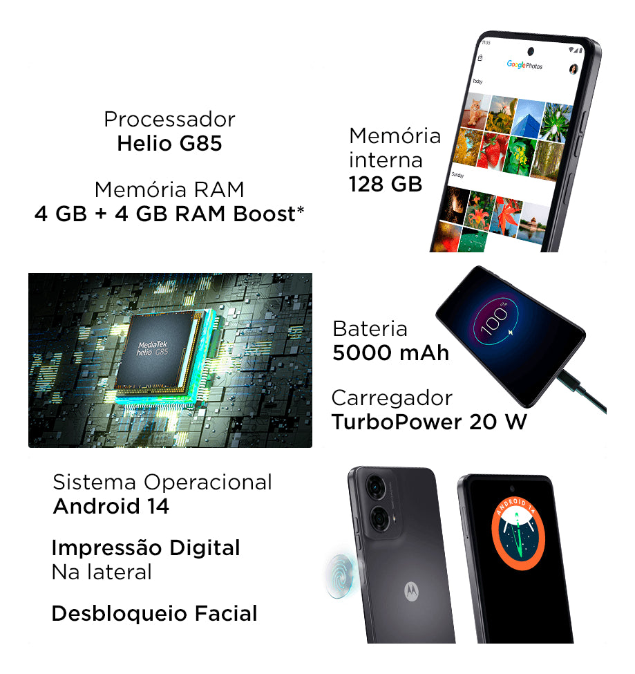 Smartphone Motorola Moto G24 128gb 4gb 6,6'' Hd+ Android 14 4G/Lite Dual Sim Grafite | Henry