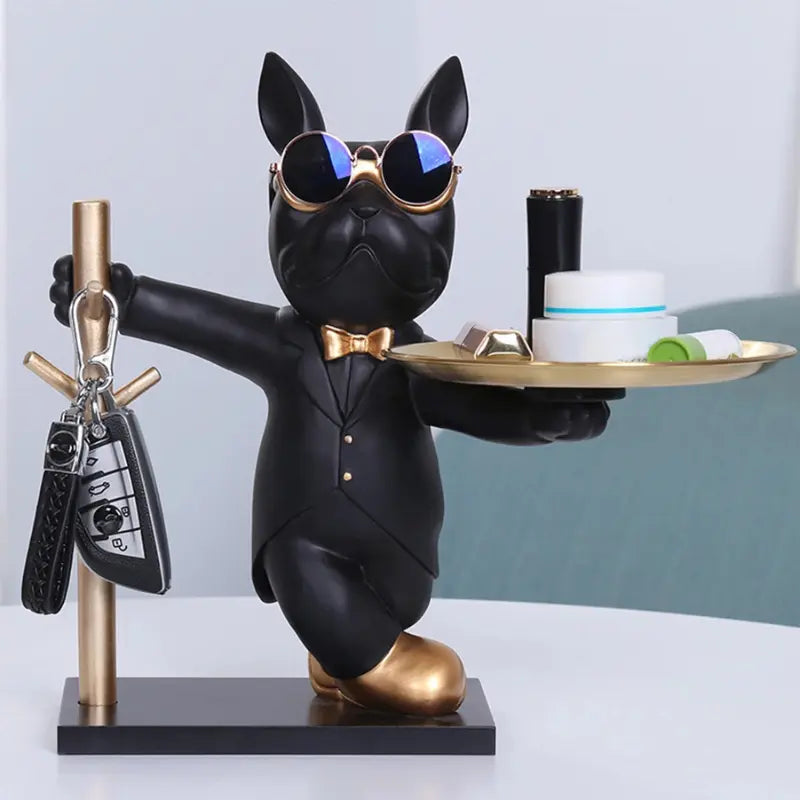 Escultura Decorativa e Porta Objetos com Bandeja Bulldog Chavoso | Henry