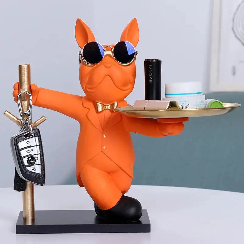 Escultura Decorativa e Porta Objetos com Bandeja Bulldog Chavoso | Henry
