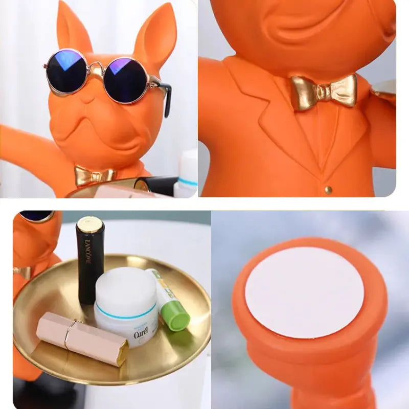 Escultura Decorativa e Porta Objetos com Bandeja Bulldog Chavoso | Henry