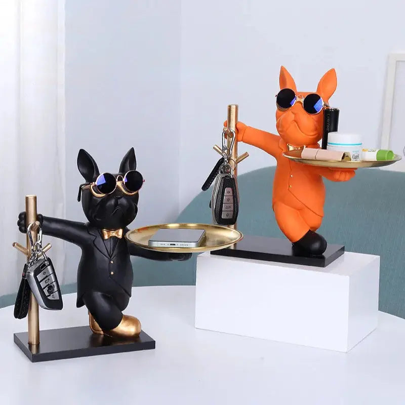 Escultura Decorativa e Porta Objetos com Bandeja Bulldog Chavoso | Henry