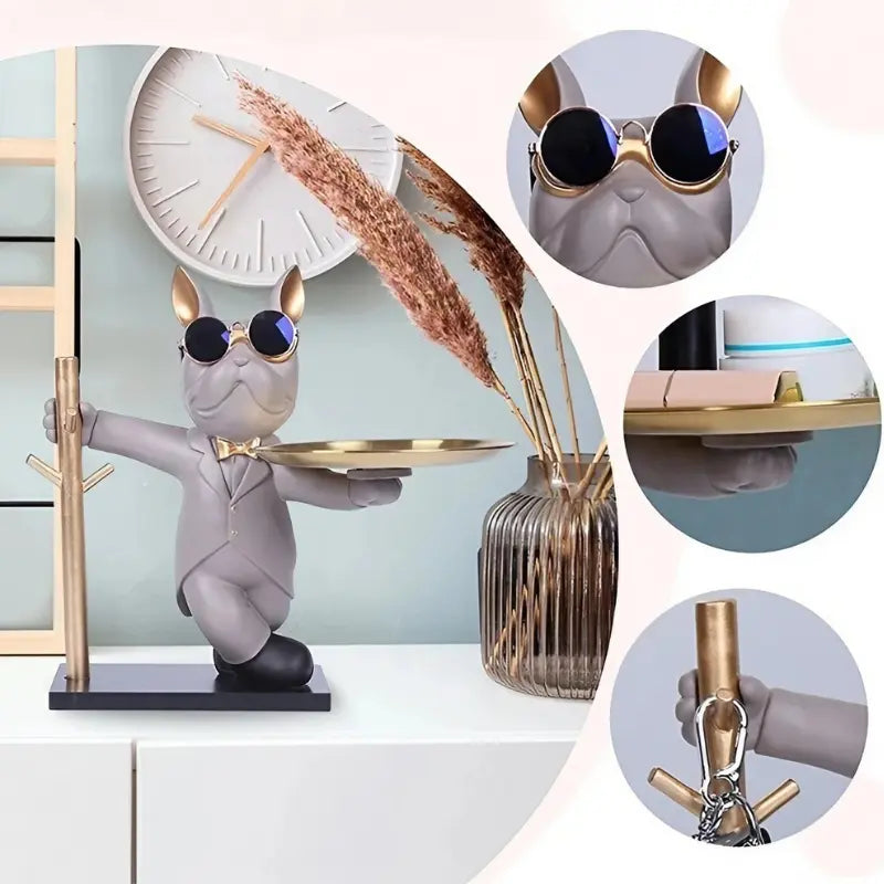 Escultura Decorativa e Porta Objetos com Bandeja Bulldog Chavoso | Henry
