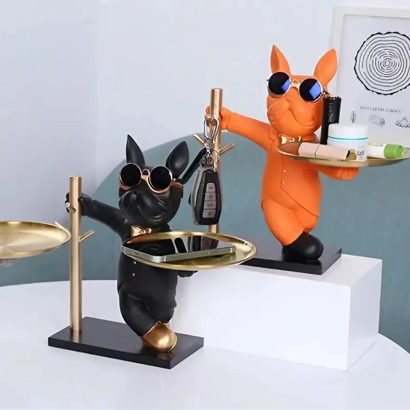 Escultura Decorativa e Porta Objetos com Bandeja Bulldog Chavoso | Henry