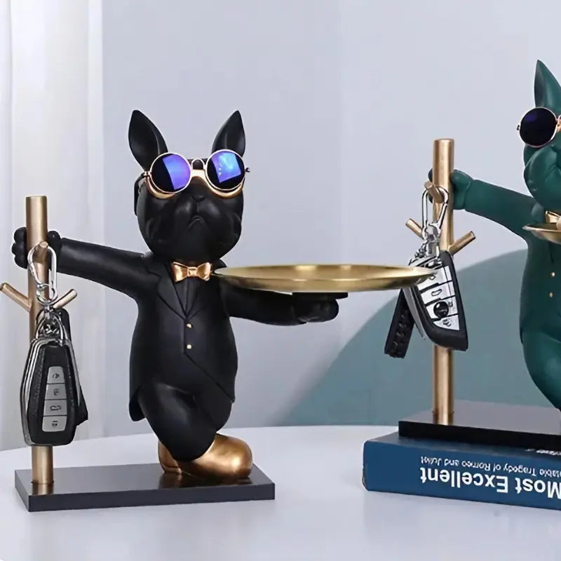 Escultura Decorativa e Porta Objetos com Bandeja Bulldog Chavoso | Henry
