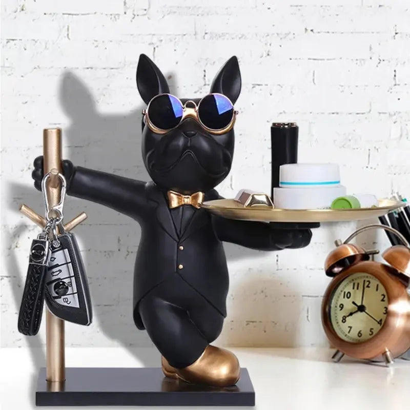 Escultura Decorativa e Porta Objetos com Bandeja Bulldog Chavoso | Henry
