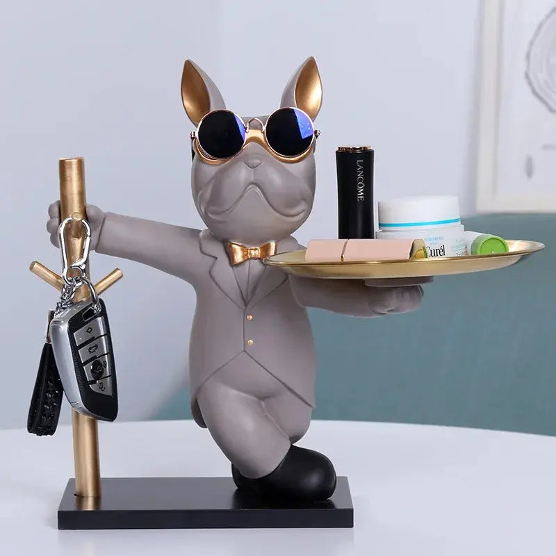 Escultura Decorativa e Porta Objetos com Bandeja Bulldog Chavoso | Henry
