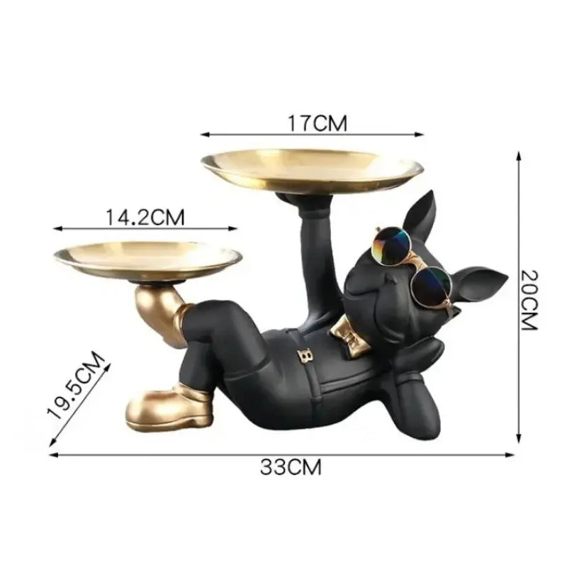 Escultura Decorativa e Porta Objetos de Luxo com Bandeja Dupla Bulldog Relaxado | Henry