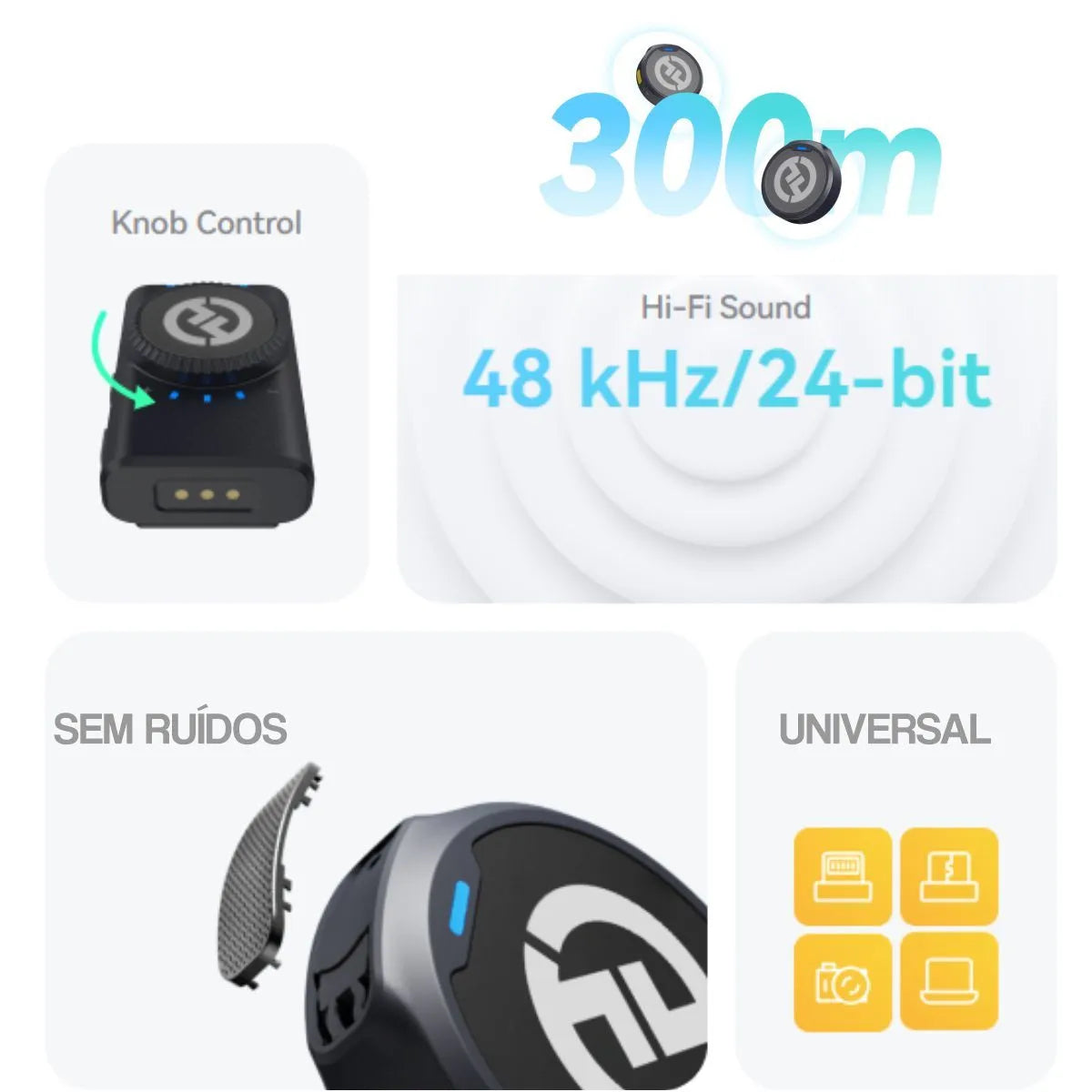 Microfone de Lapela Sem fio Combo (para Câmera e Celular) | Henry