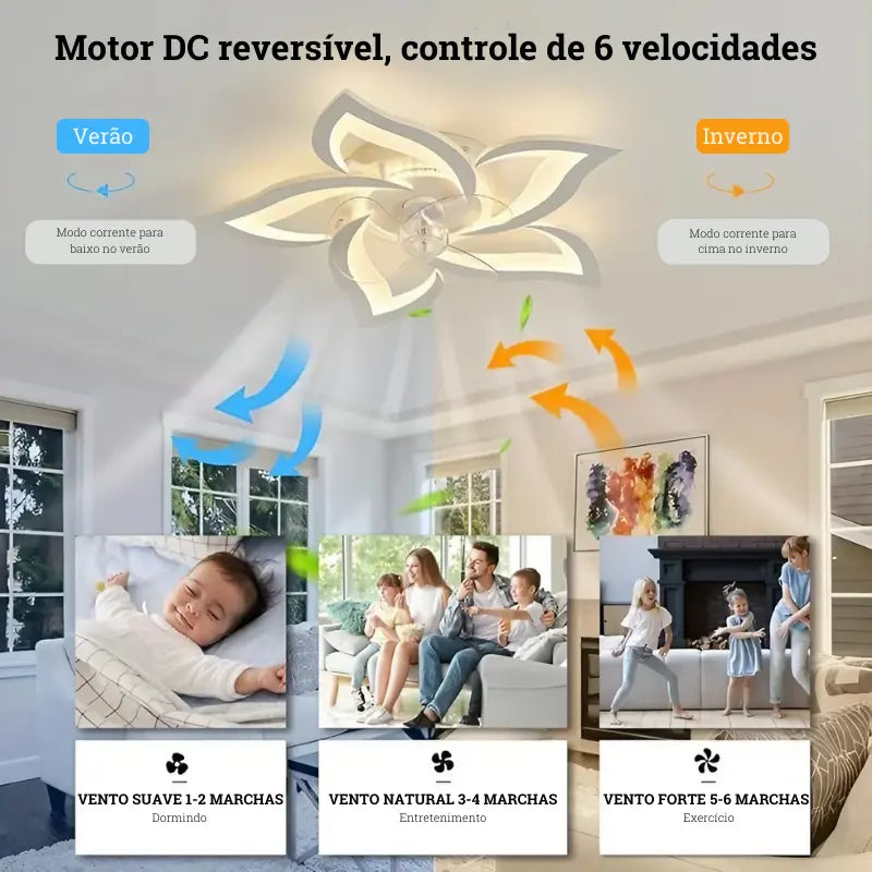 Luminária e Ventilador de Teto Moderno com Controle Remoto Adenium | Henry