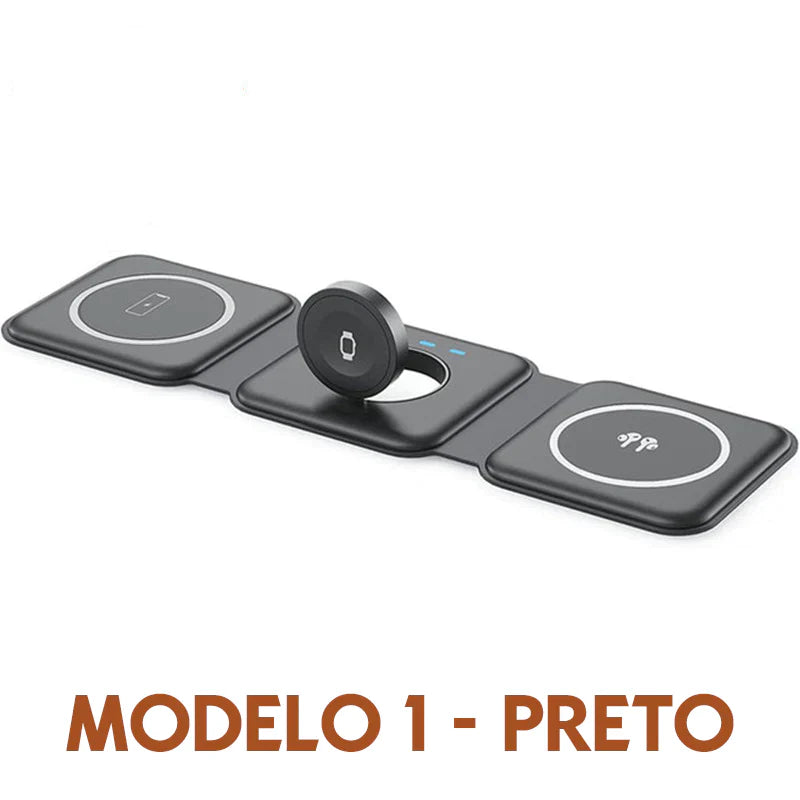 Carregador Magnético 3 em 1 Dobrável para iPhone/Apple Watch/ AirPods | Henry
