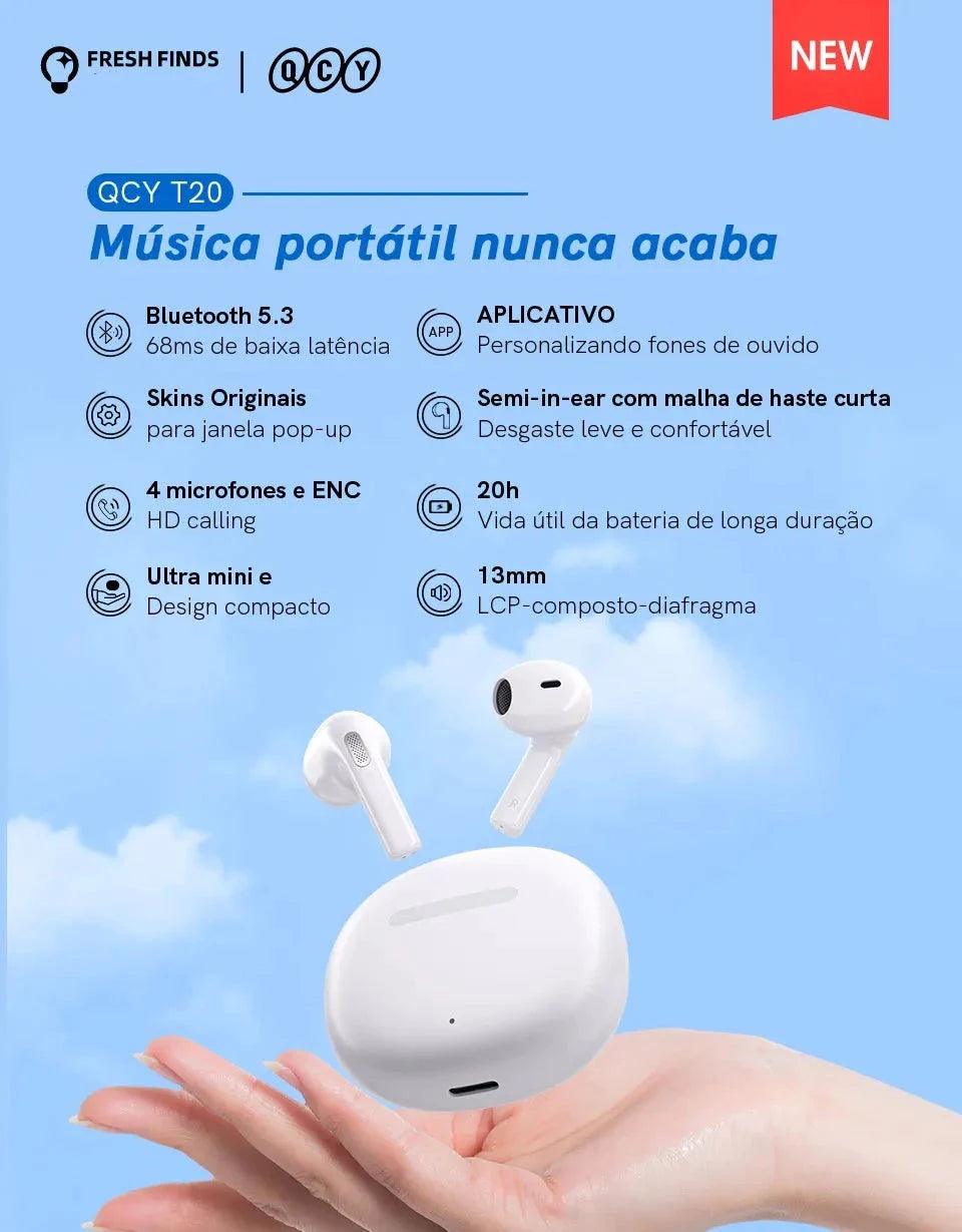 Mini Fone QCY T20 TWS com Bluetooth 5.3 - LOJAS HENRY SHOP
